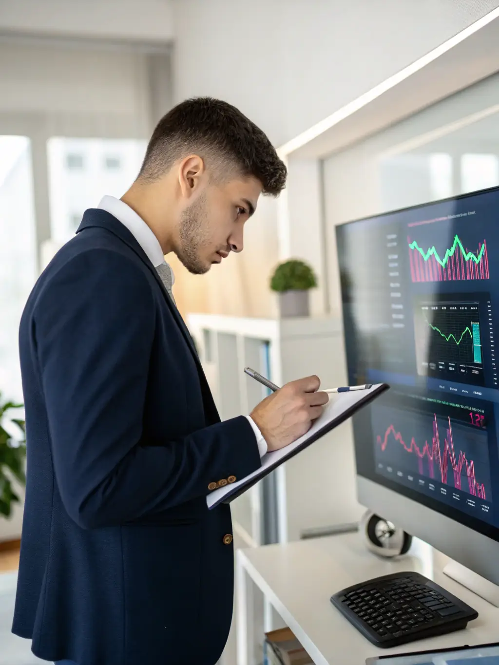 A professional IT manager is reviewing a detailed dashboard showing optimized IT asset allocation and utilization, highlighting the benefits of efficient resource management.