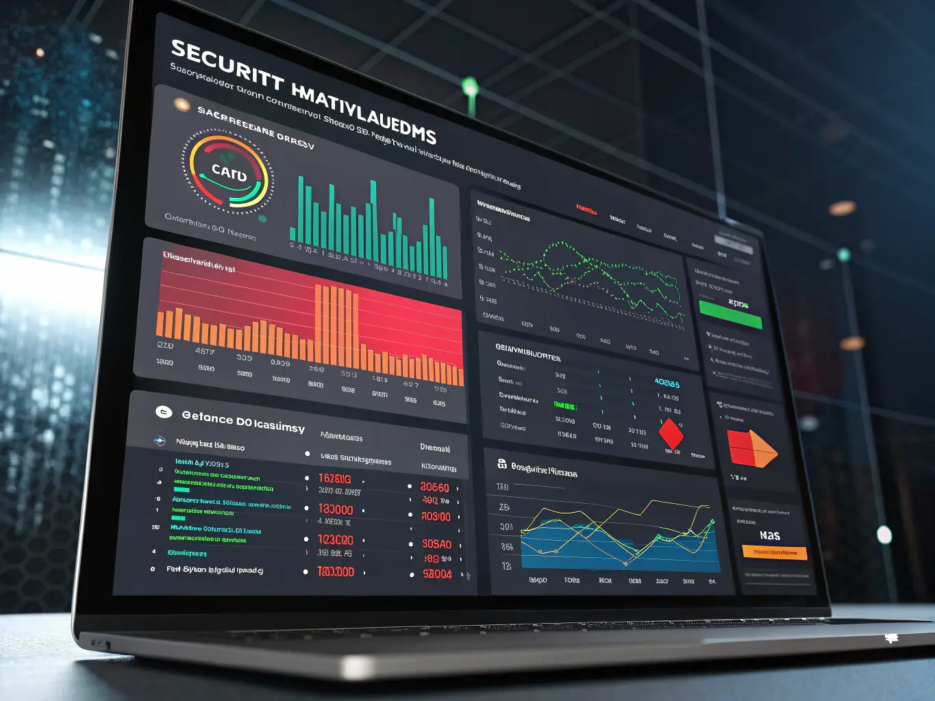 A visual representation of a health check dashboard, displaying key performance indicators and security metrics, highlighting the proactive monitoring and optimization of IT assets.