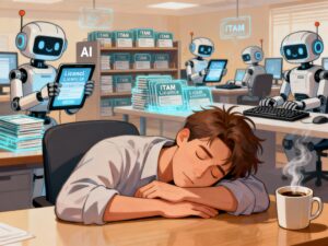 IT Manager sleeping peacefully while AI handles ITAM tasks automatically