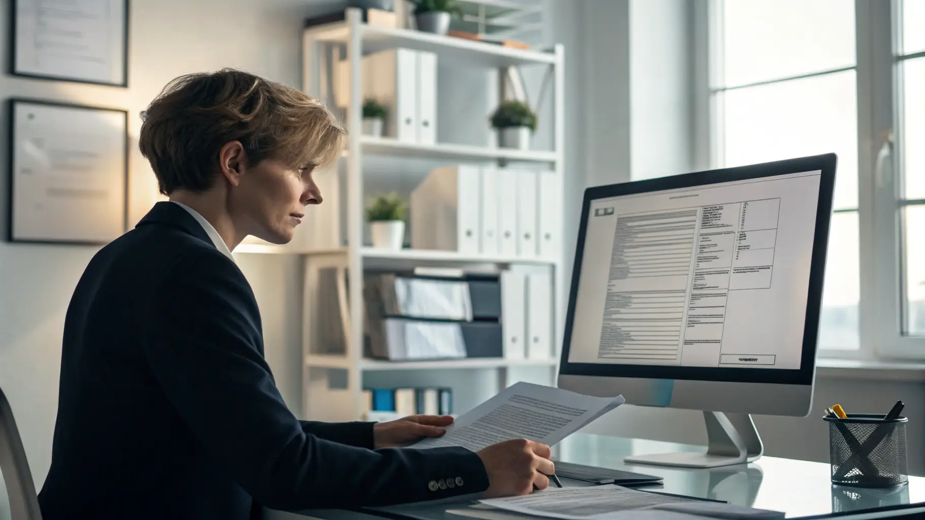 Women in front of monitor looking at spreadsheet