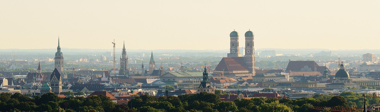 Munich skyline with the Frauenkirche in warm morning light